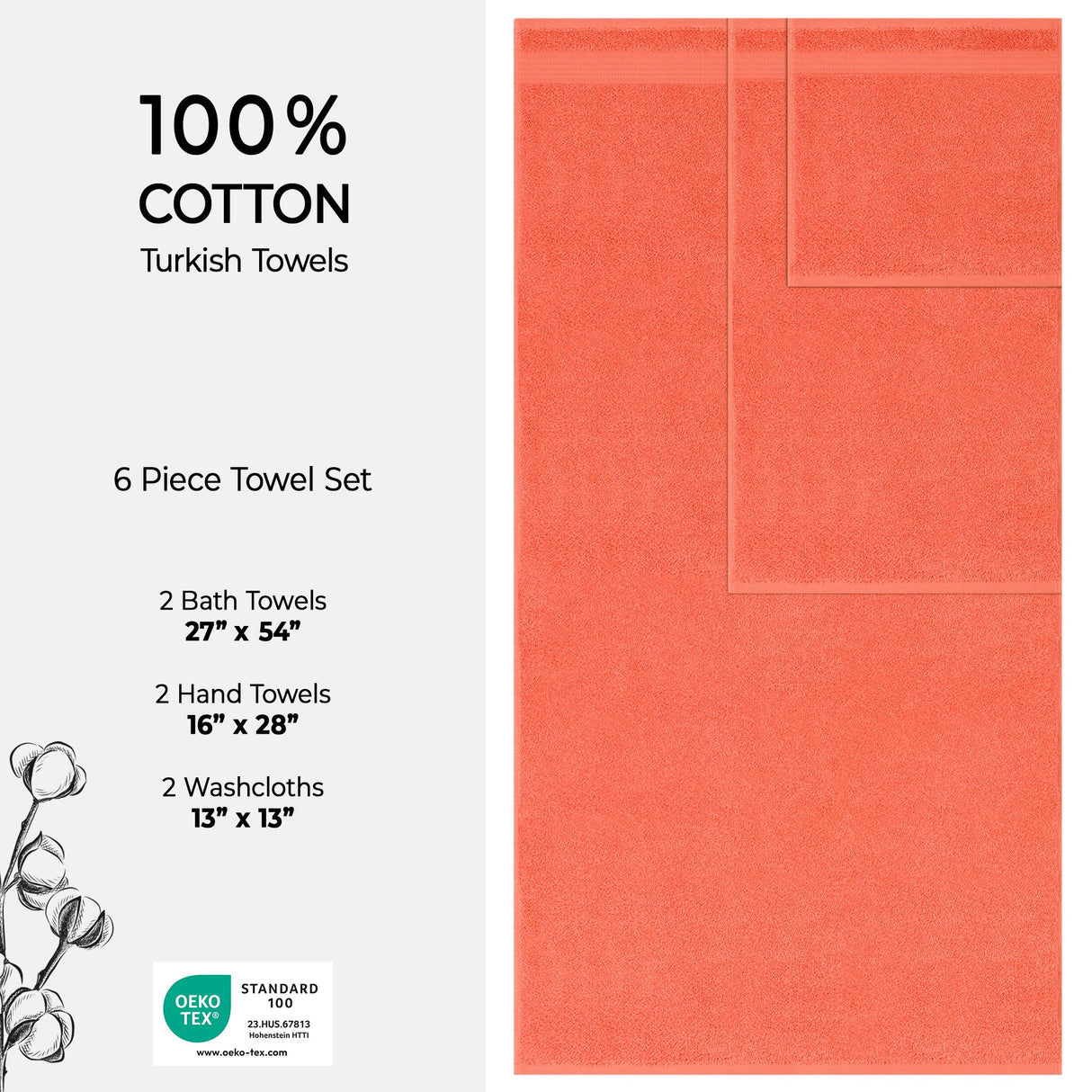 American Soft Linen Bekos 100% Cotton Turkish Towels 6 Piece Bath Towel Set with 18 Different Colors
