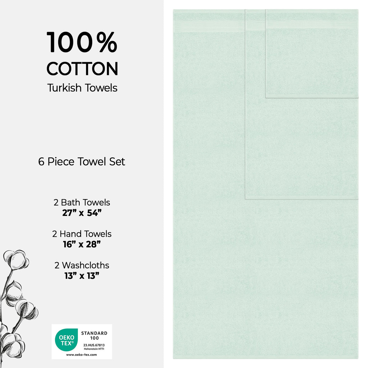 American Soft Linen Bekos 100% Cotton Turkish Towels 6 Piece Bath Towel Set with 18 Different Colors