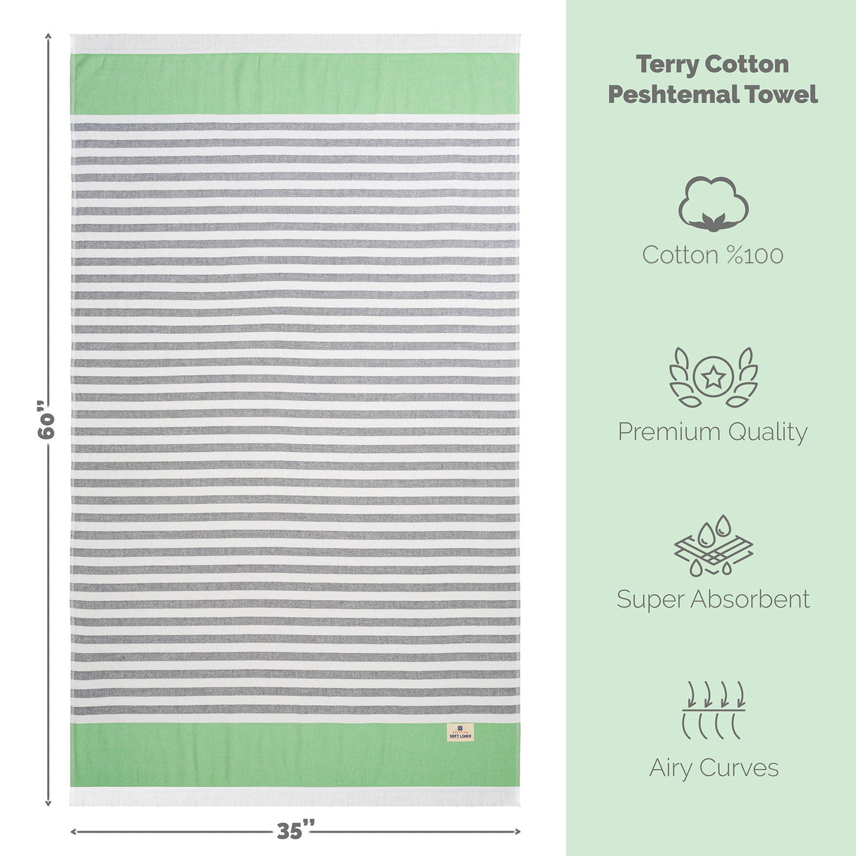 Mediterranean 100% Cotton Turkish Peshtemals, 35" x 60", Modern & Traditional Turkish Bath Towels
