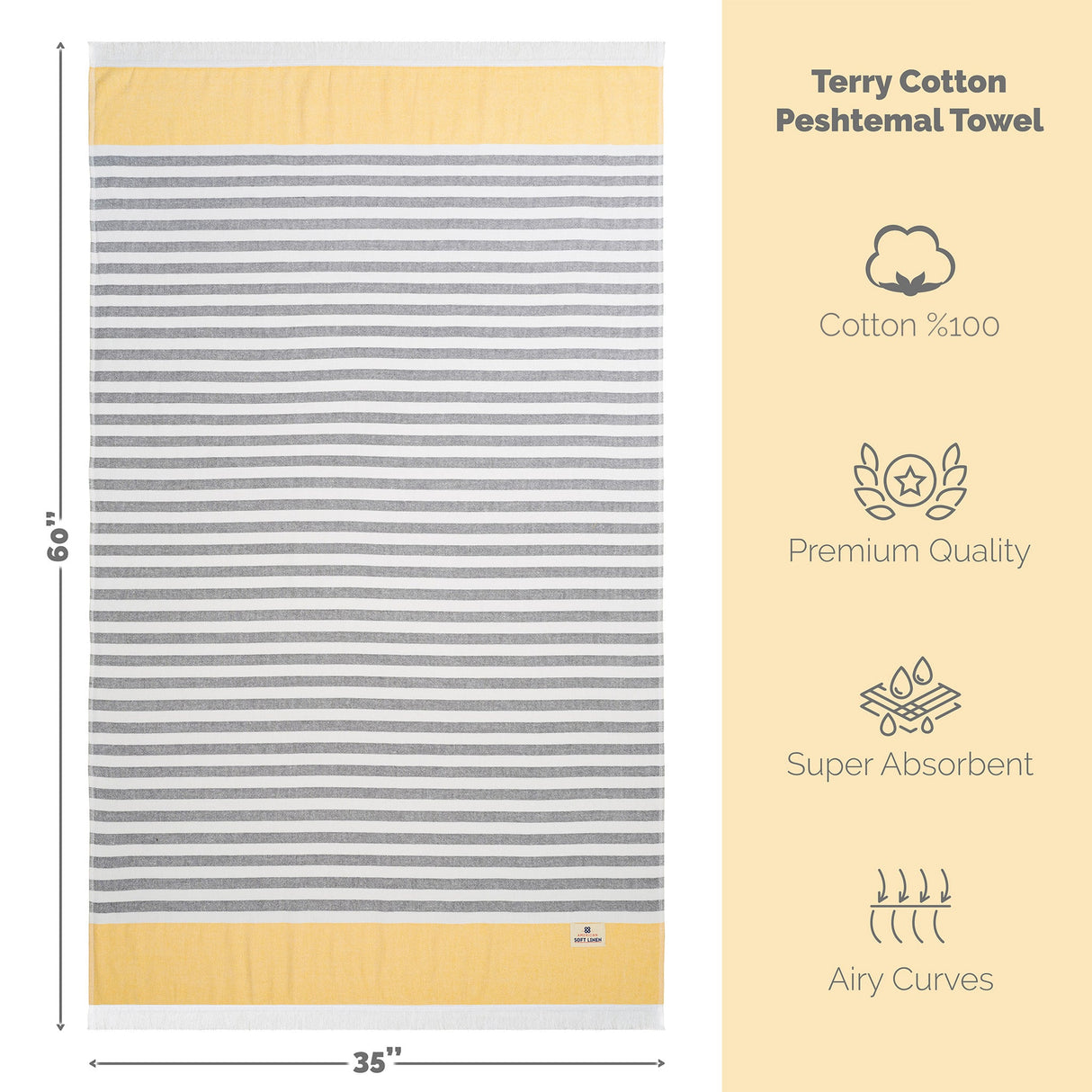 Mediterranean 100% Cotton Turkish Peshtemals, 35" x 60", Modern & Traditional Turkish Bath Towels