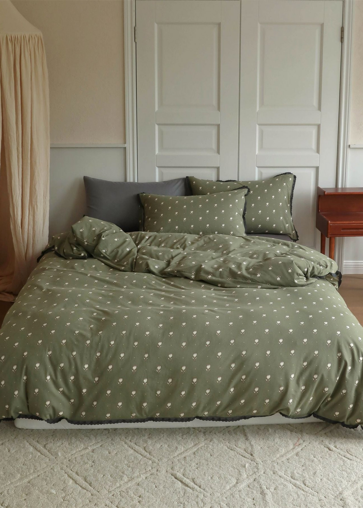 Anaya Rose French Vintage Bedding Set / Green + Brown