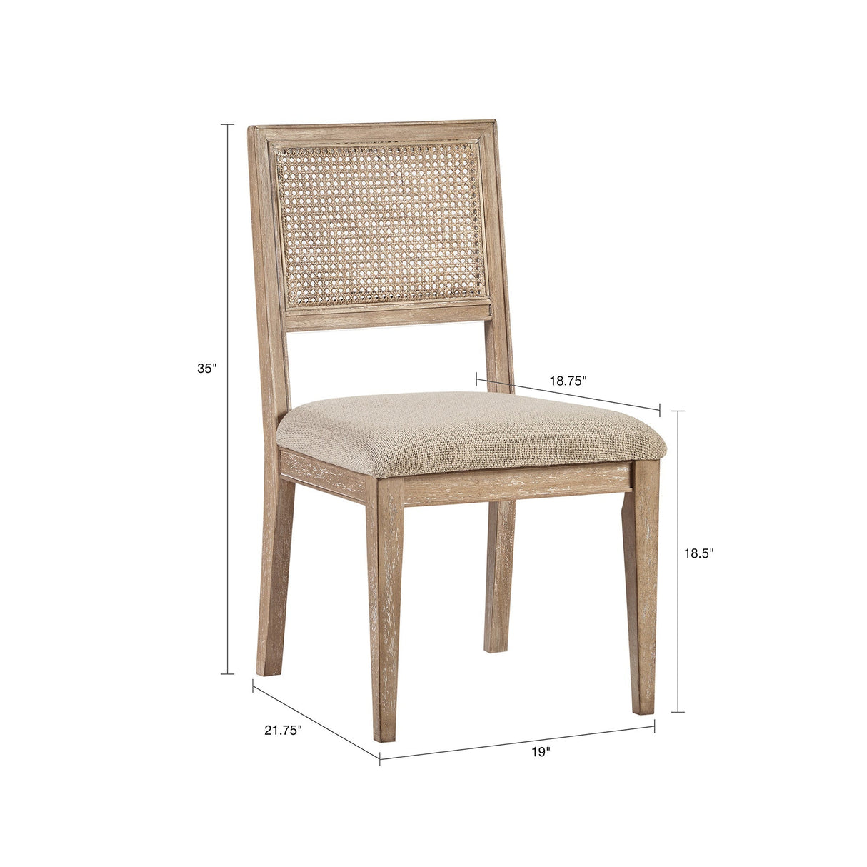 Armless Dining Chair with Cane Back and Tapered Wood Legs, Set of 2 - Dining Chairs