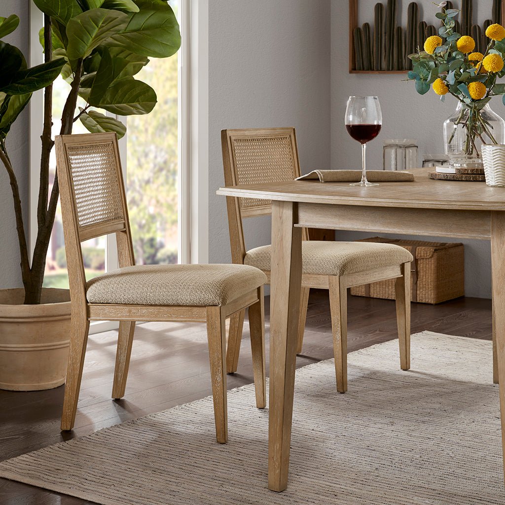 Armless Dining Chair with Cane Back and Tapered Wood Legs, Set of 2 - Dining Chairs