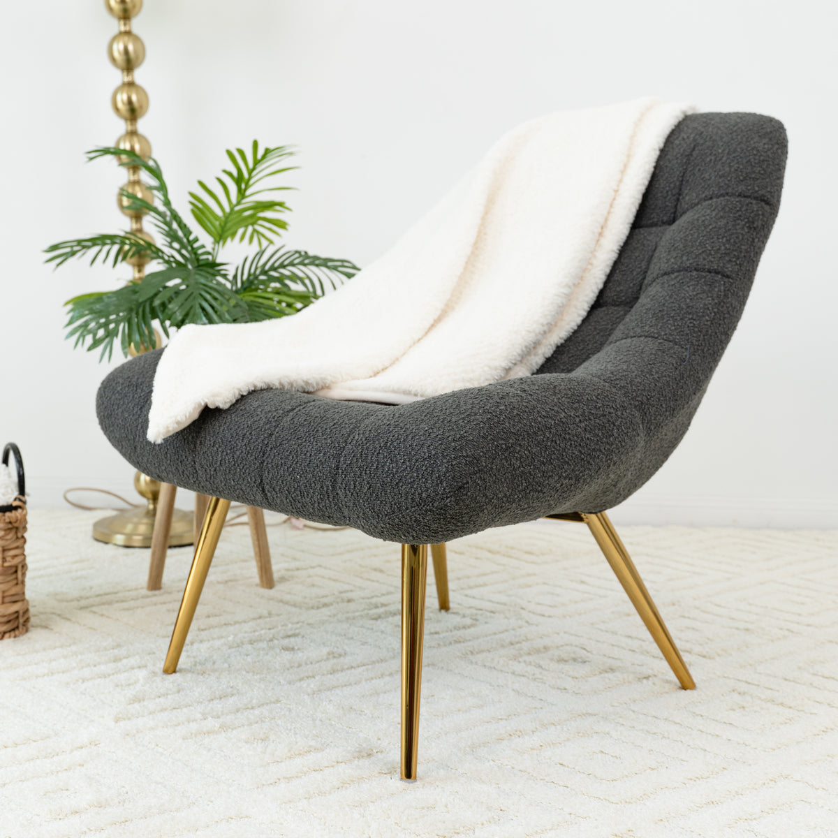 Ashcroft Furniture Aubrey French Boucle Lounge Chair with Plush Boucle Upholstery
