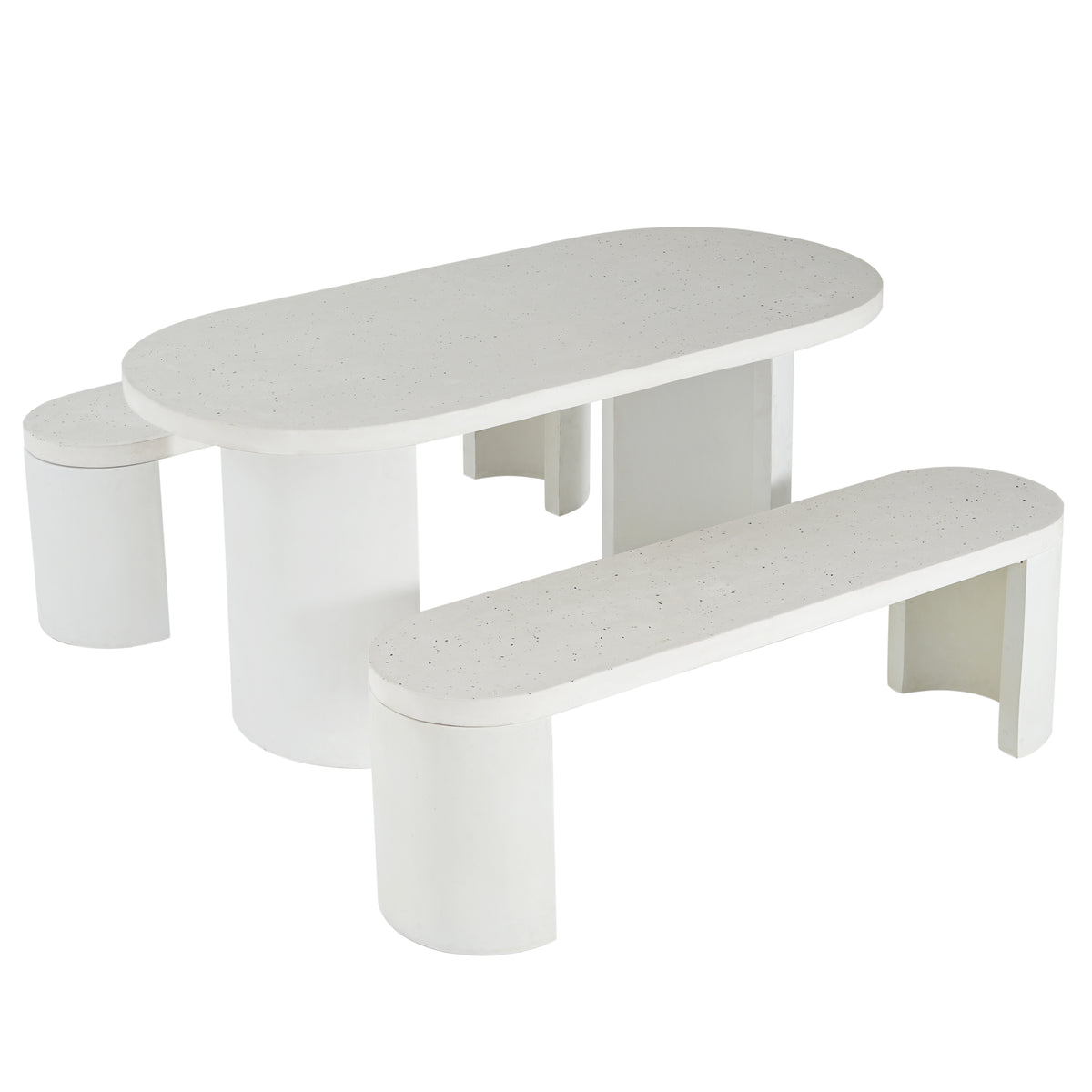 3 Pcs Modern Outdoor Concrete Dining Set (1 Table & 2 Benches)