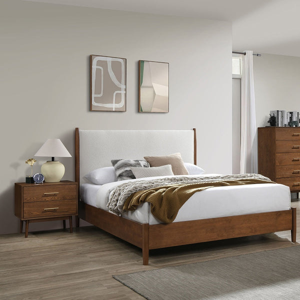 Walnut Color 3pc Bedroom Set Full Size Bed with Upholstered Panel Headboard