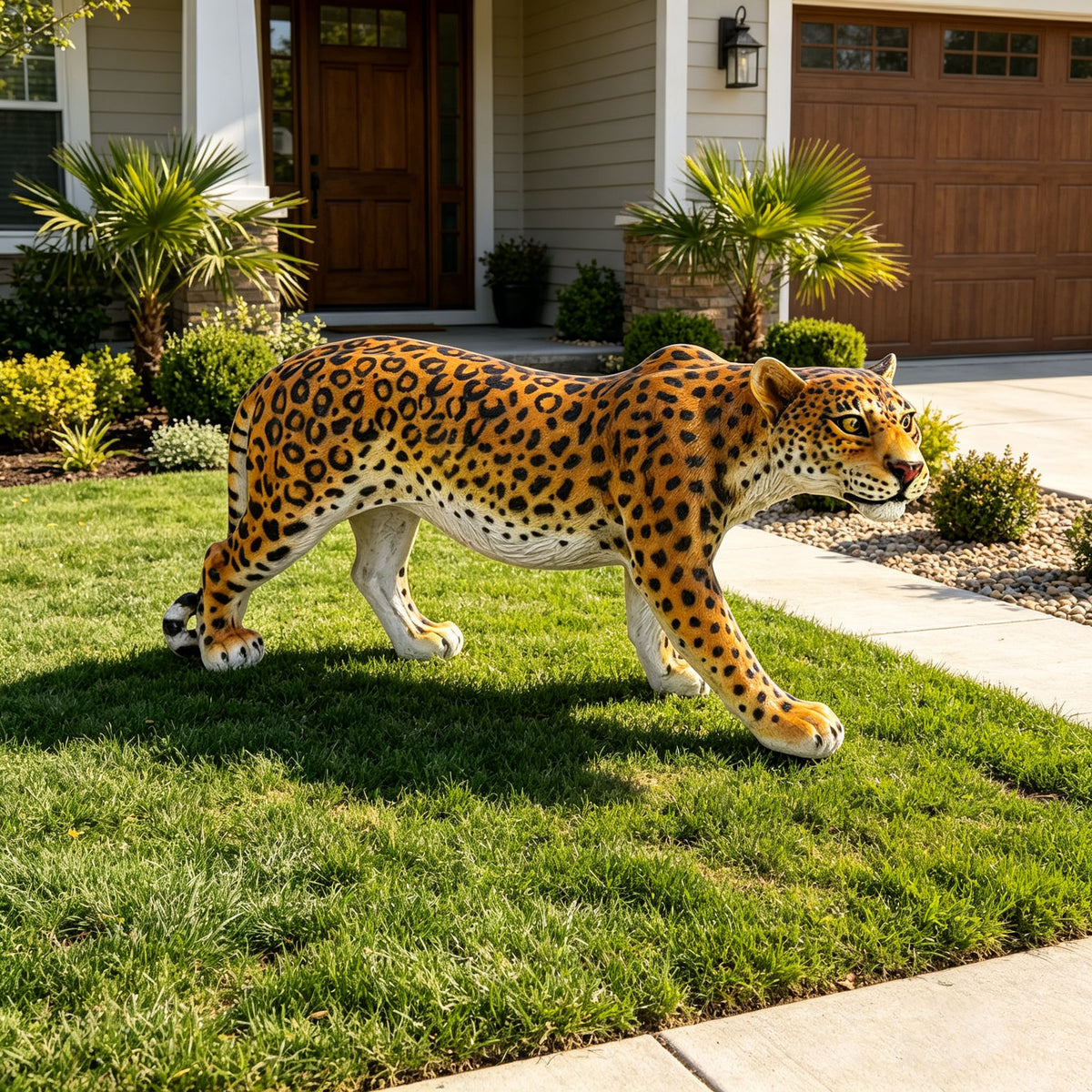 Realistic Leopard Garden Statue - 32" Lifelike Resin Cheetah Sculpture