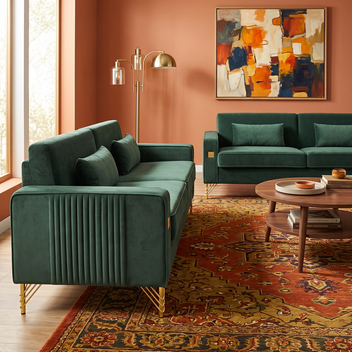 Emerald Green Velvet 2-Piece Sofa Set