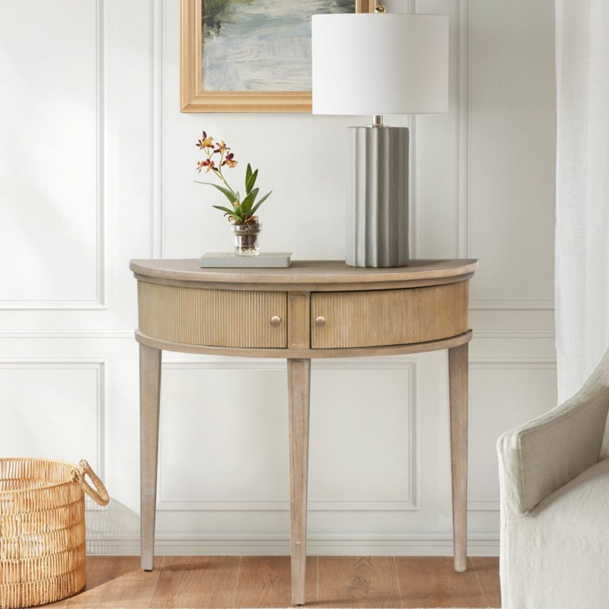 Vintage Inspired Storage Console Table With Fluted Doors