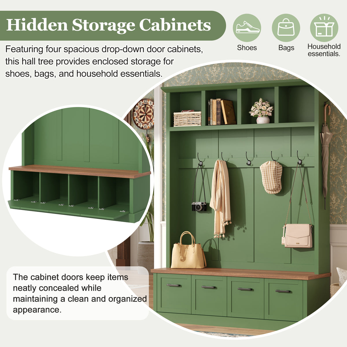 Farmhouse Hall Tree with Storage Bench - Particle Board & MDF