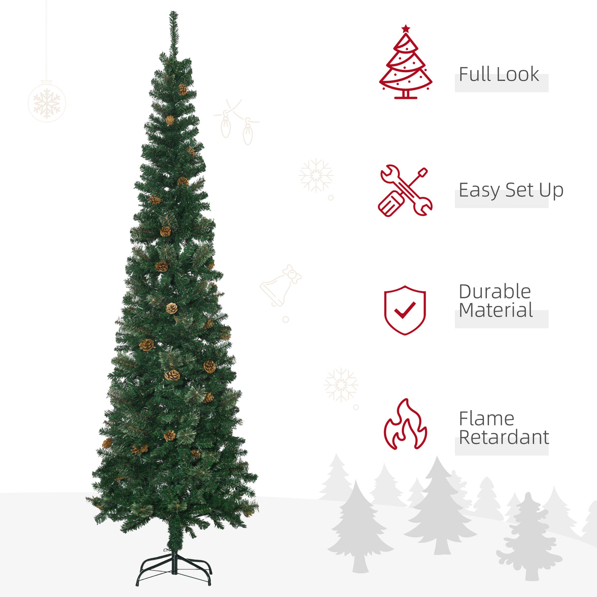 HOMCOM 7.5 Foot Pencil Artificial Christmas Tree