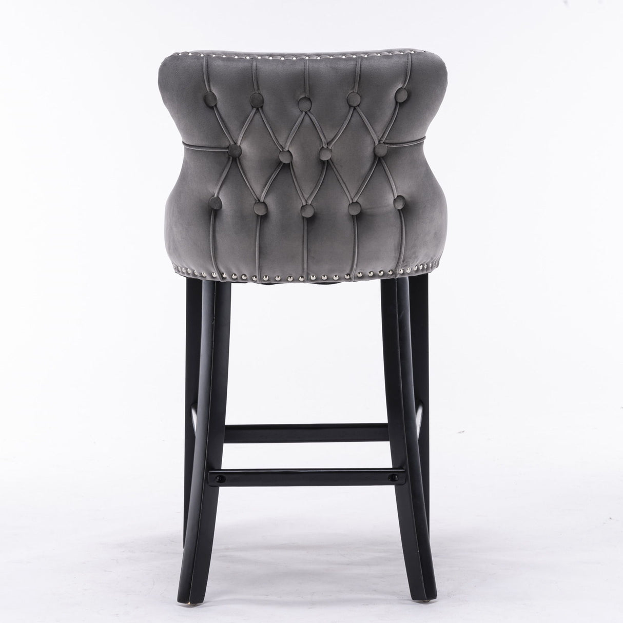 Contemporary Upholstered Wing-Back Barstools With Button Tufted Decoration And Wooden Legs, And Nailhead Trim, Leisure Style Bar Chairs, Bar Stools (Set of 2)