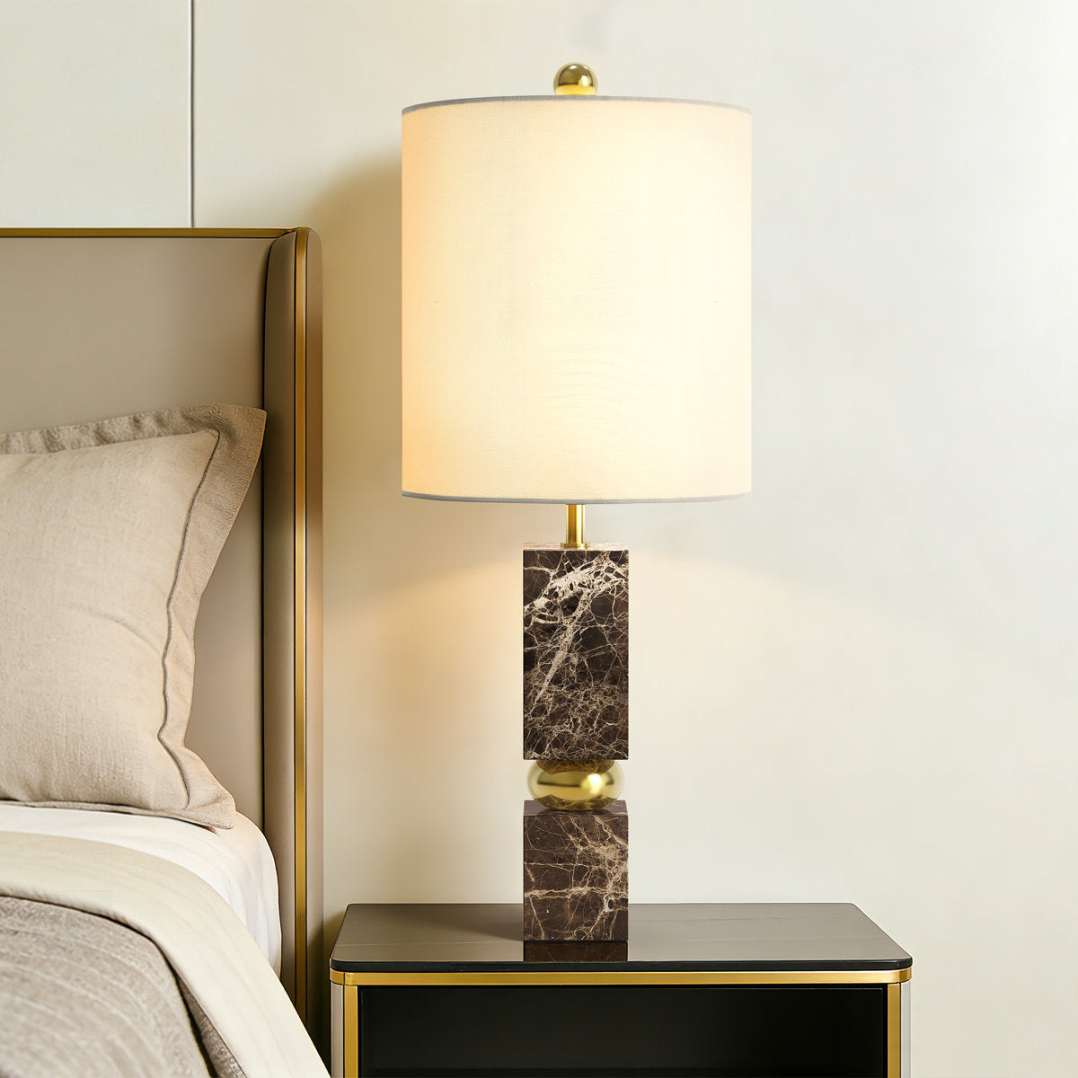Modern Marble Table Lamp, 25-Inch, Pre-Assembled, Brown