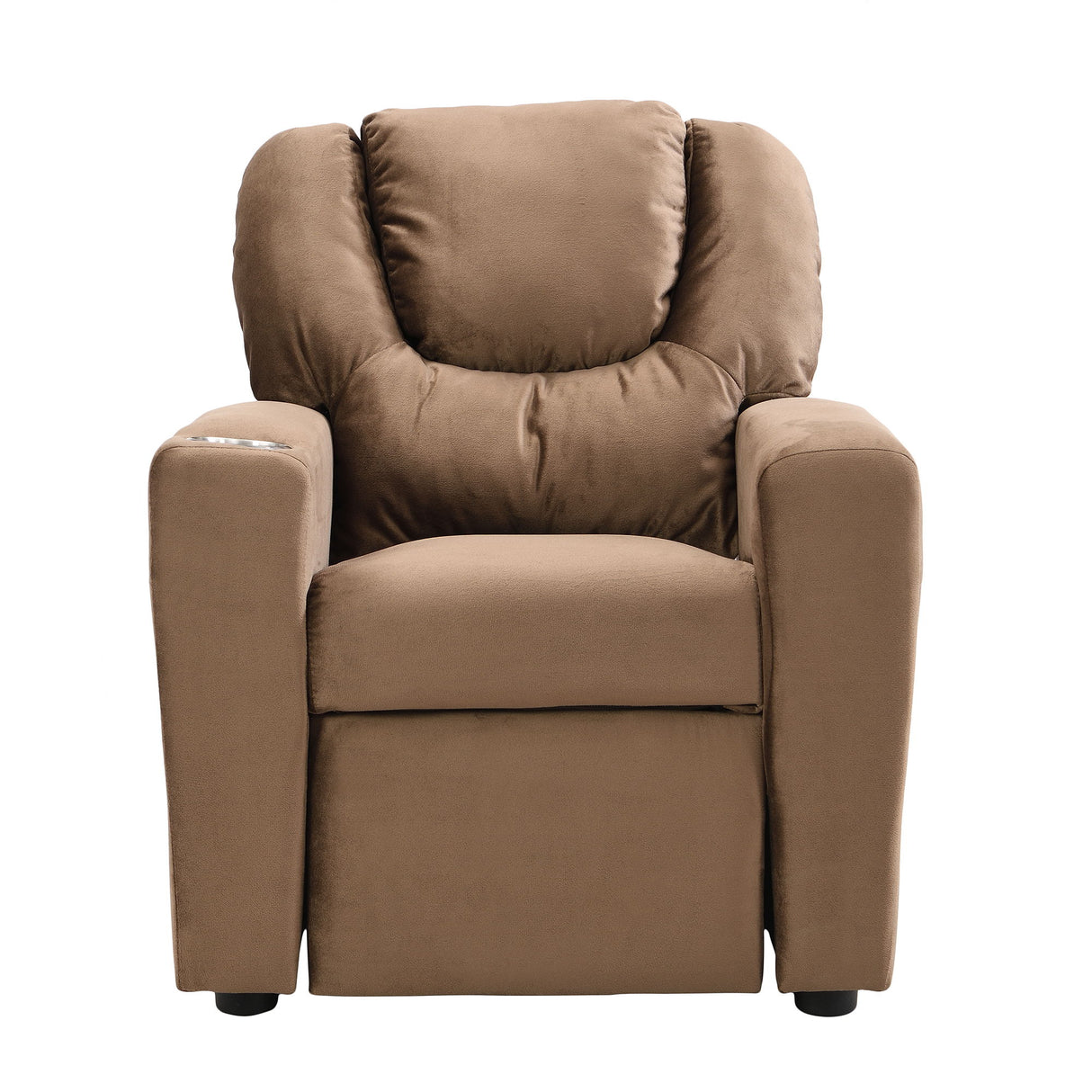 Kids Recliner Chair, Kids Upholstered Couch With One Cup Holder, Toddlers Recliner With Headrest And Footrest - Brown