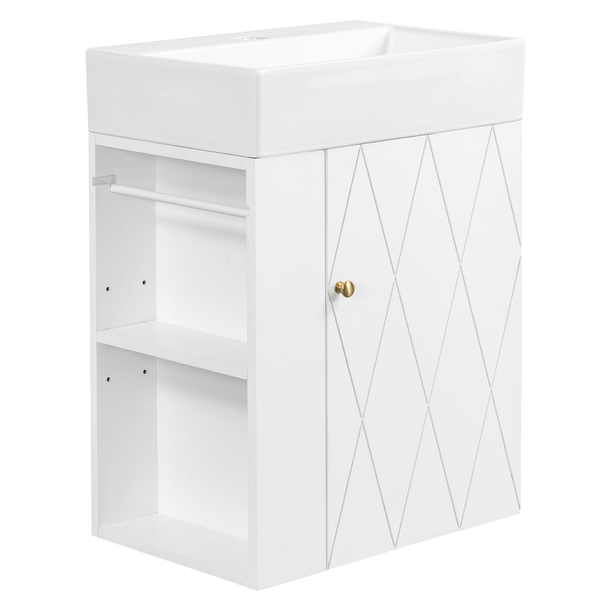 20 Inch Bathroom Vanity with Ceramic Sink, Diamond Pattern Door Design