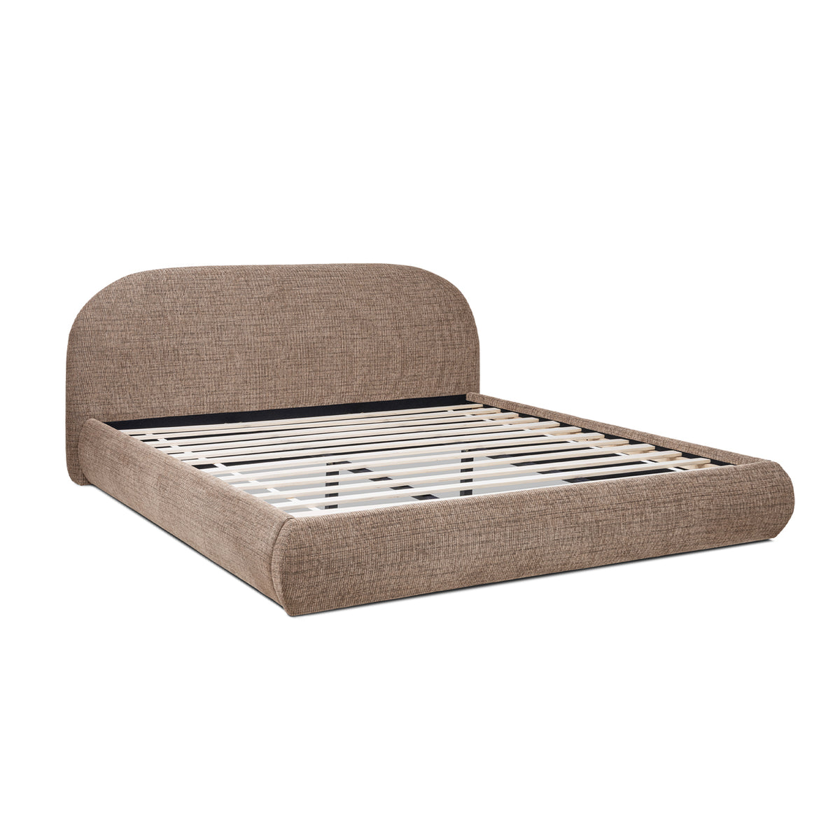 Archie Puffy Grounded Upholstered Platform Bed, King, Taupe