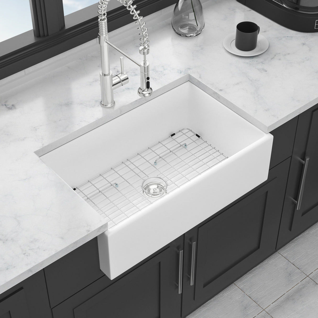 Farmhouse Sink, Apron-Front Porcelain Ceramic Single Bowl