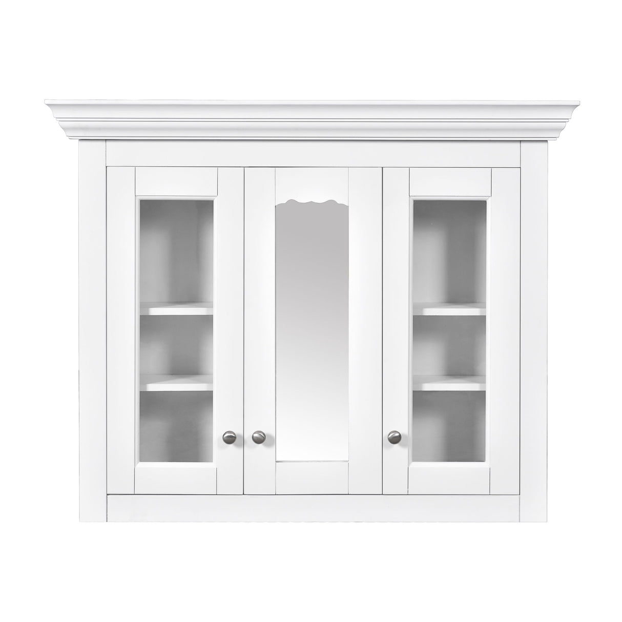 Bathroom Medicine Cabinet With Mirror, 5 Adjustable Closed Shelves, Wall-Mounted - White