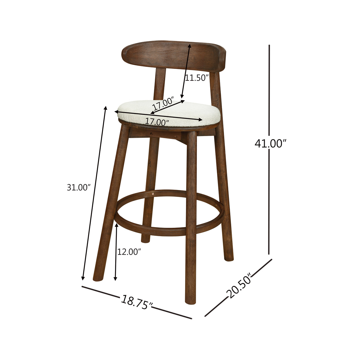 Round Cushion Bar Stools (Walnut + Beige)