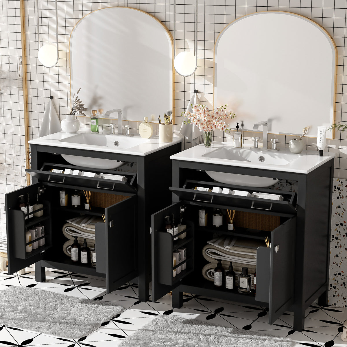 60" Modern Black Bathroom Vanity Set
