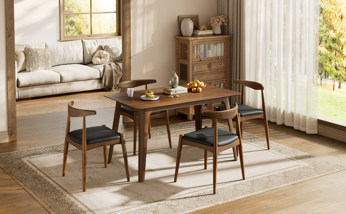 5-Piece Dining Set with Table and Chairs - Walnut & Black