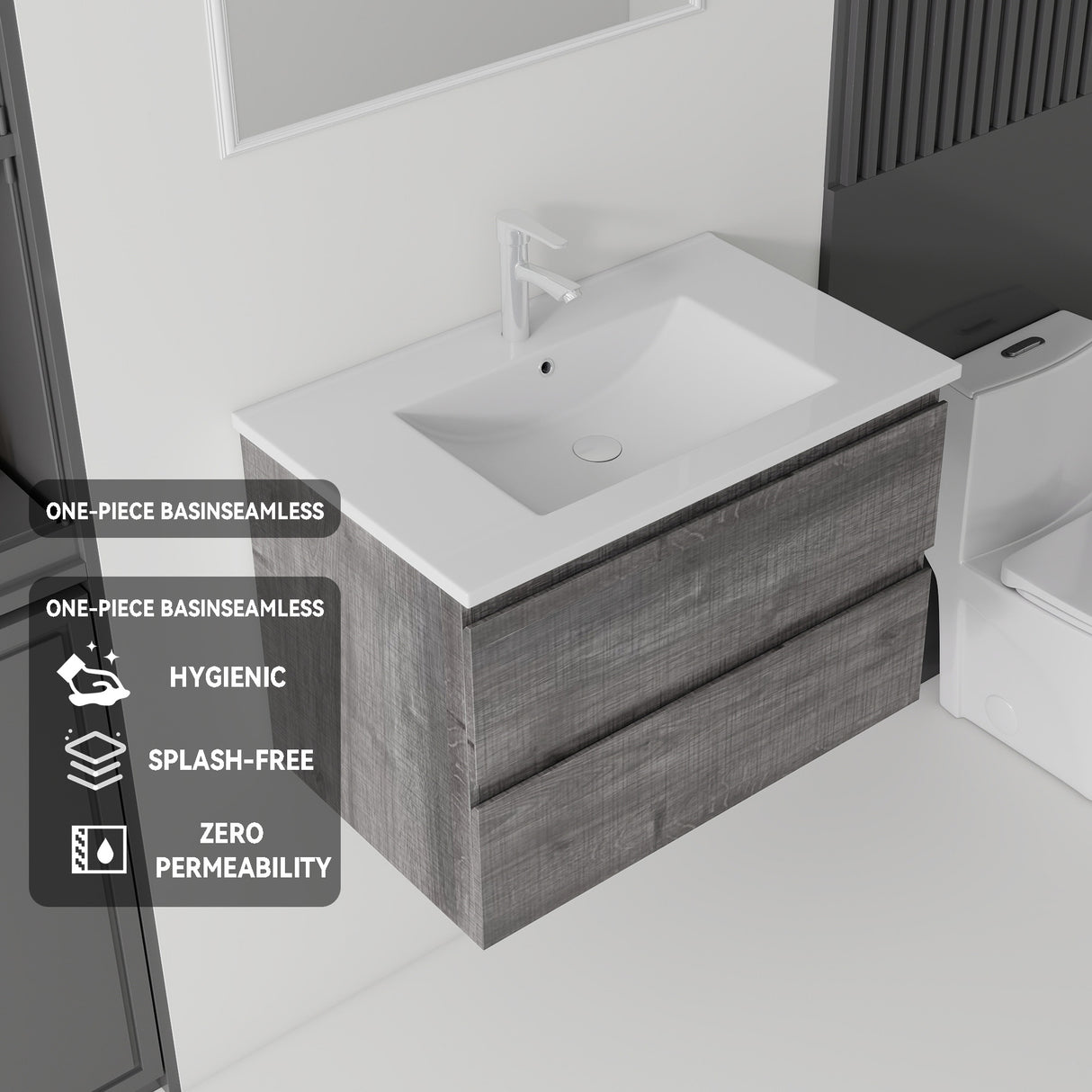 24 Inch Floating Bathroom Vanity with Sink, Soft-Close Drawer, Ceramic Sink, Plywood