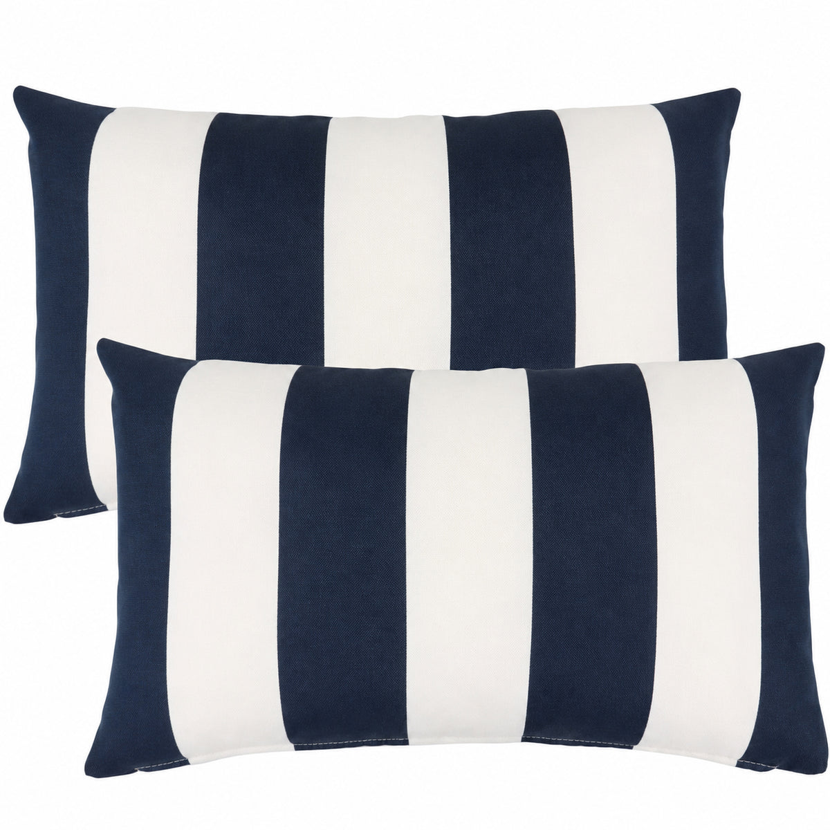 2 Pack Outdoor Lumbar Pillow Covers - Navy Blue/White Striped