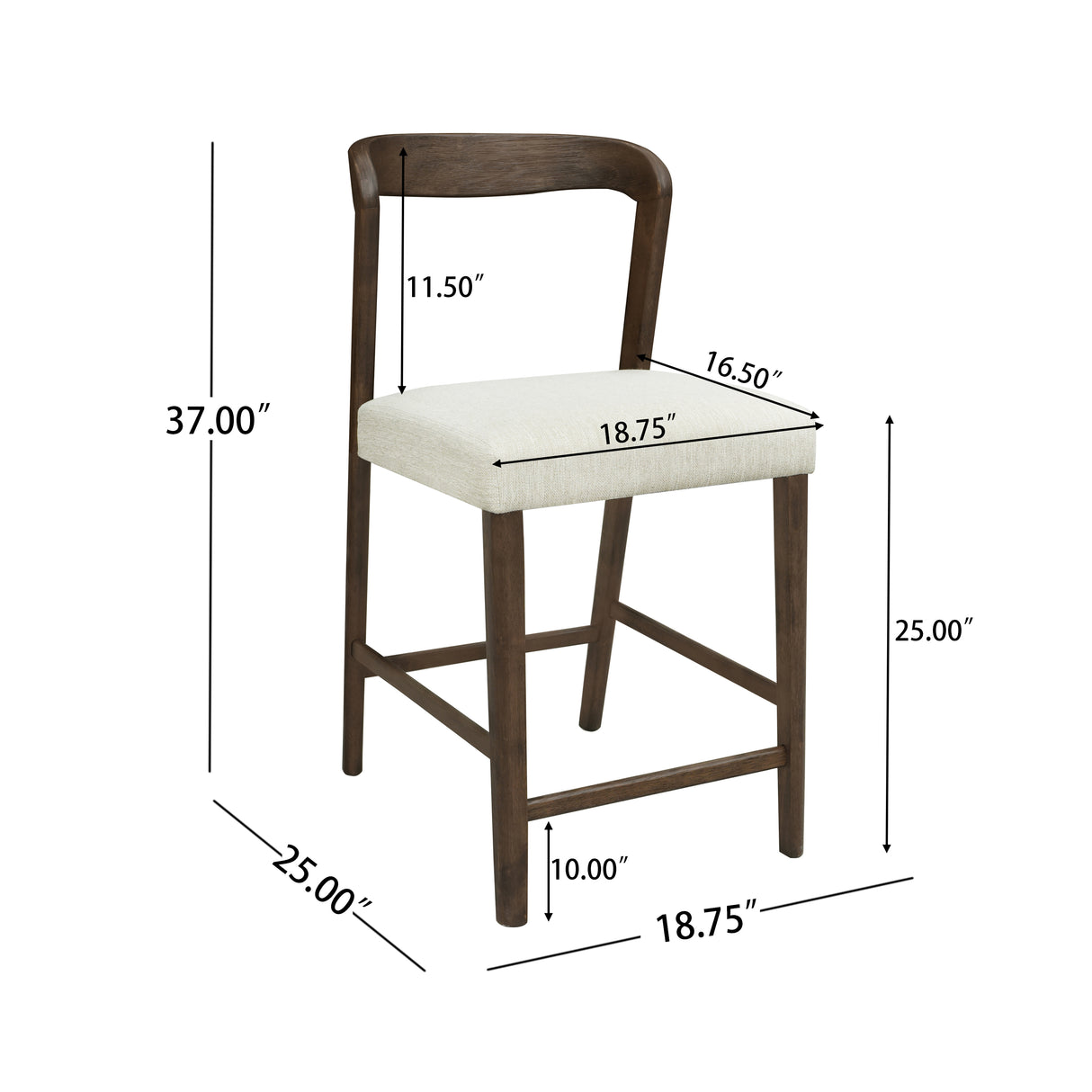 Solid Rubber Wood Counter Stools (Walnut + Beige) Set of 2