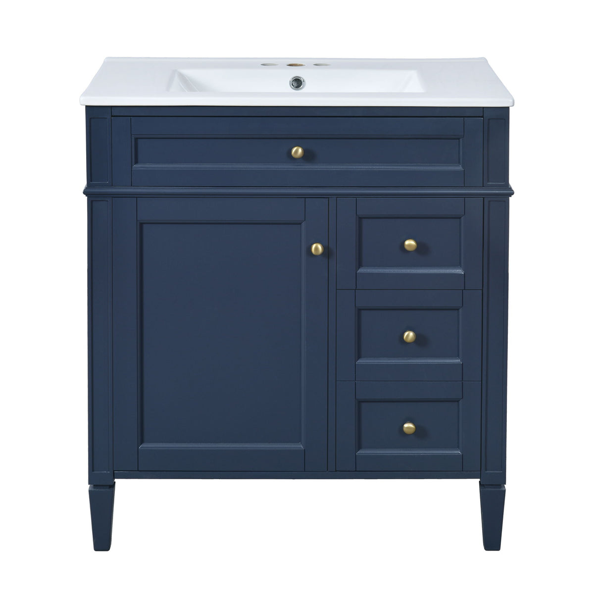 Bathroom Vanity With Top Sink, 2 Doors And 3 Drawers, Freestanding Set With Mirror Cabinet