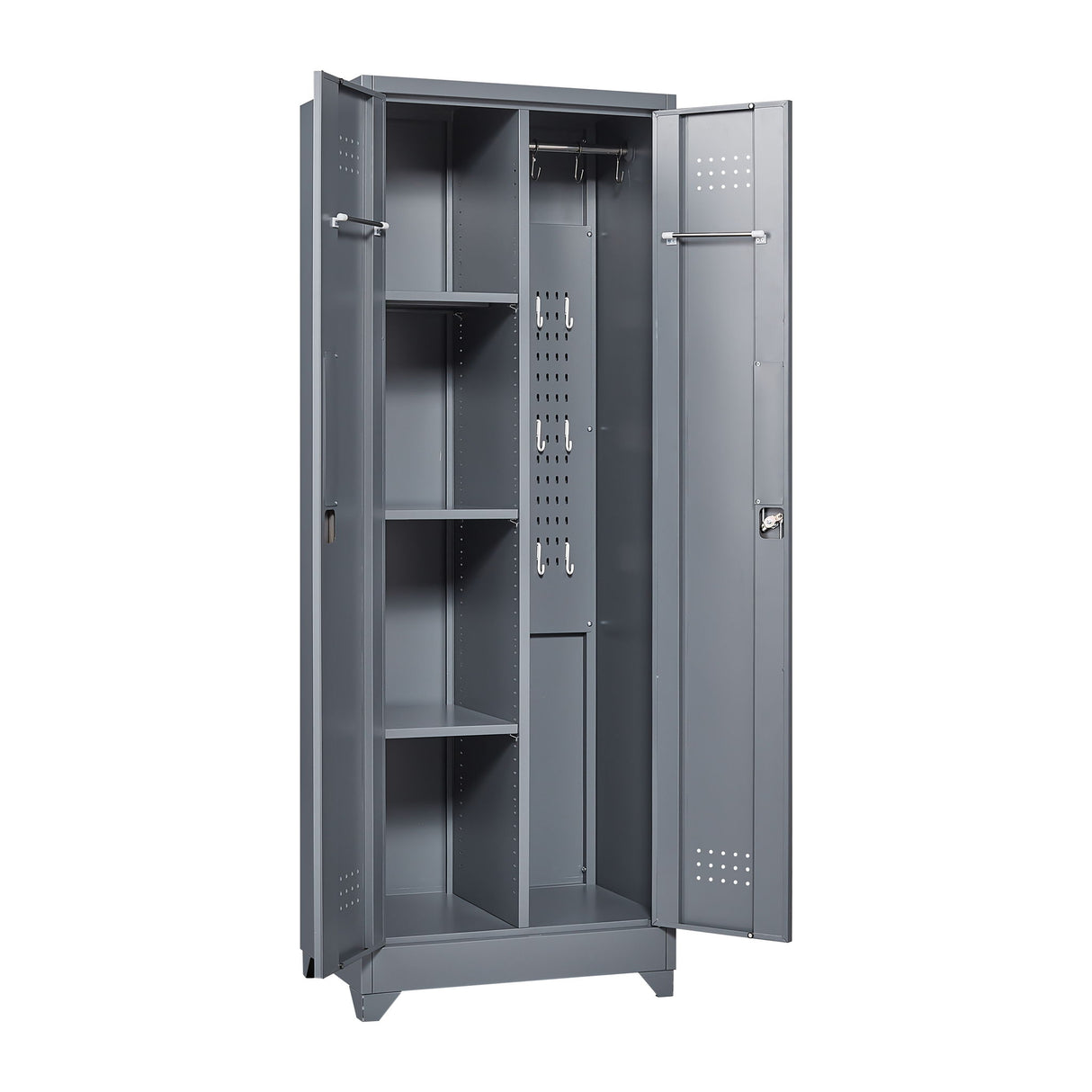 Heavy Duty Storage Cabinet With Locking Doors, Hanging Rod & Shelves, Broom Closet - Gray