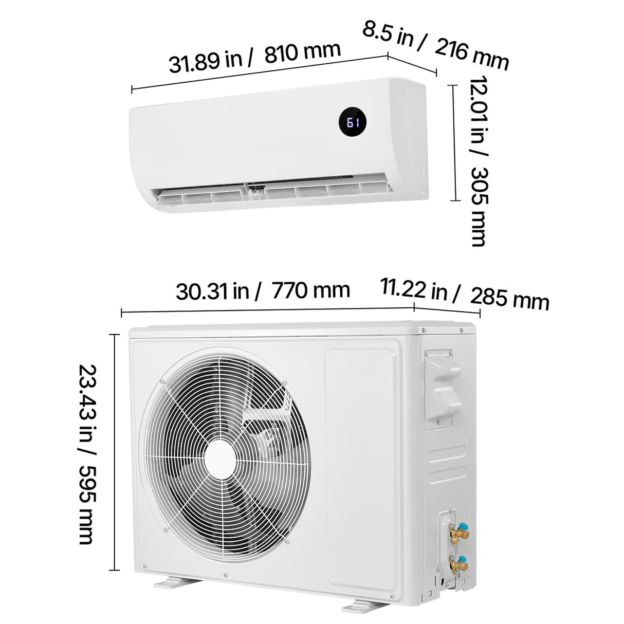 Mini Split Air Conditioner, 12,000 BTU AC / 12,500 BTU Heat, 230V 19 SEER2 High Efficiency