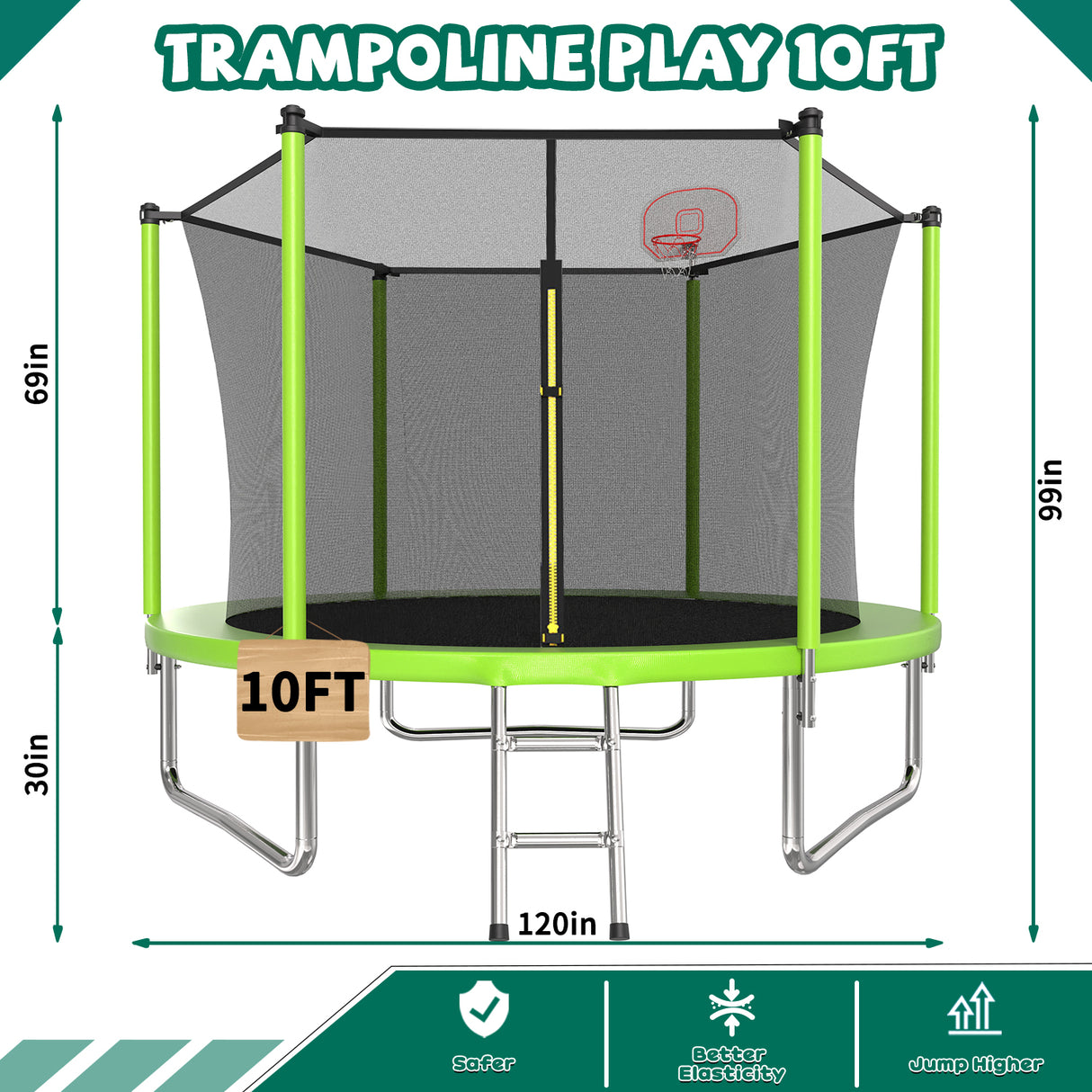 10FT Trampoline with Basketball Hoop and Ladder
