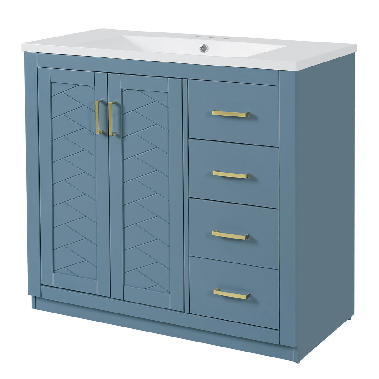 Bathroom Vanity With Sink, Storage Cabinet, Freestanding Set With 3 Drawers & Soft Closing Doors - Indigo