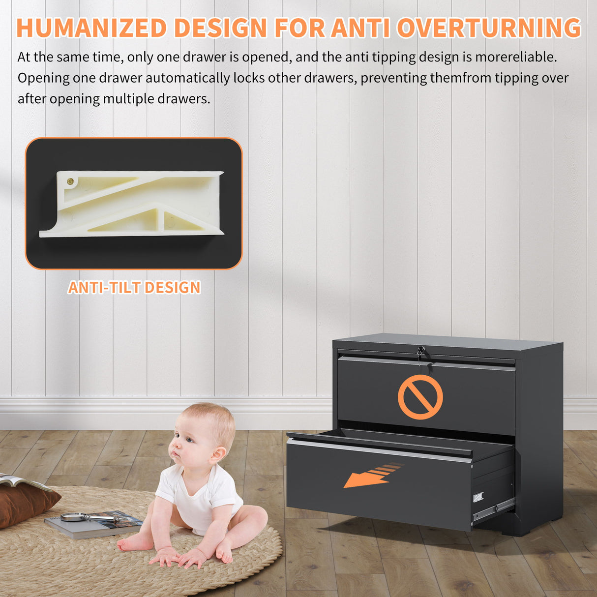 Lateral File Cabinet, Heavy Duty Filing Holds Letter/Legal/A4 Files