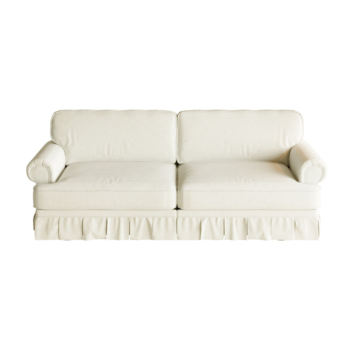 Luxuriously Comfortable Cloud Couch Sofa With Elegant Rolled Arms & Pleated Skirt Design