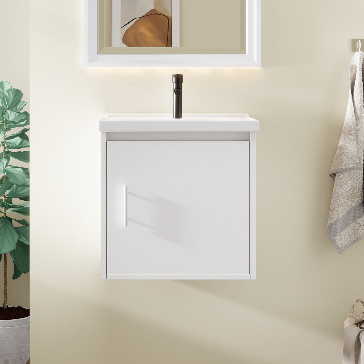 20" Floating Bathroom Vanity, Wall Mounted Plywood Cabinet