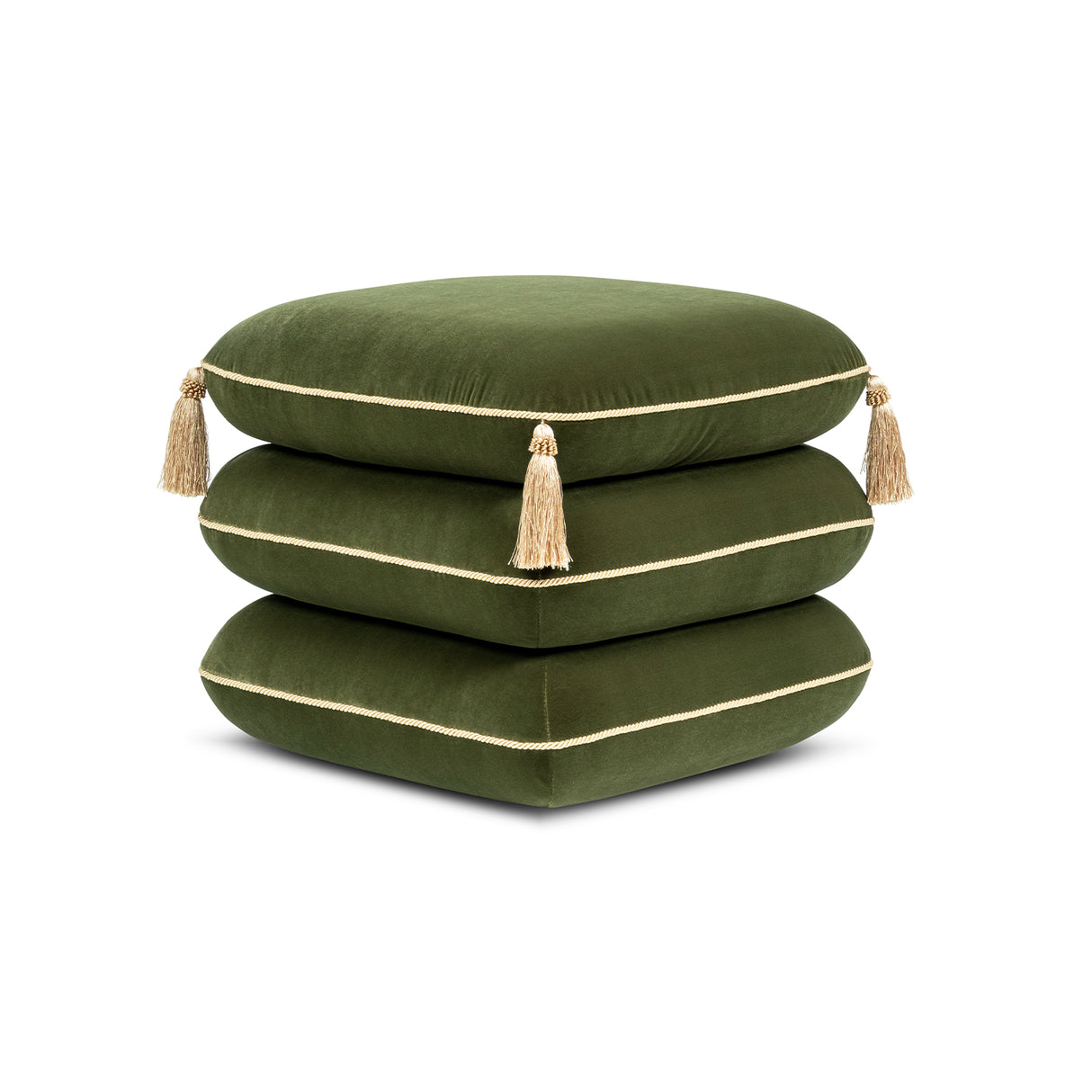 Monarch 19.5" Tassled Ottoman, Olive