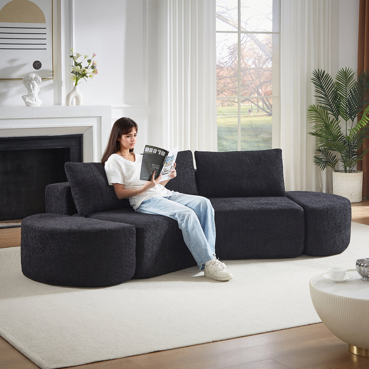 V-Shaped Modular Sofa Set in Chenille Fabric