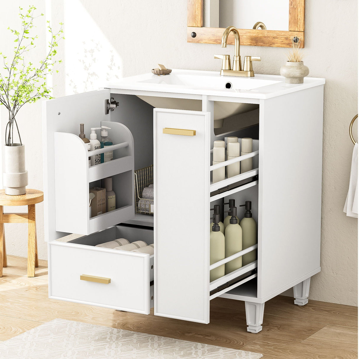 Bathroom Vanity With Sink, Deep Drawer, Door Shelf, 2 Tier Basket - Best Buy Furniture