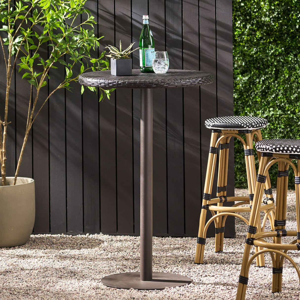 Outdoor Round Rattan Bar Table With Iron Frame - Multi Brown - Best Buy Furniture