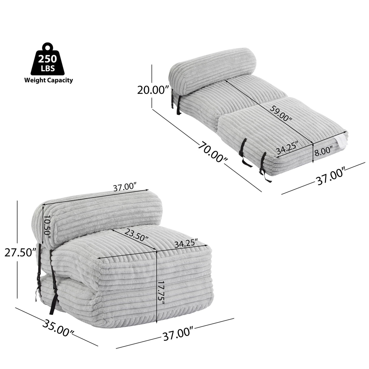 Latina - Indoor Foldbable Bean Bag Lounge Chair - Light Gray - Best Buy Furniture
