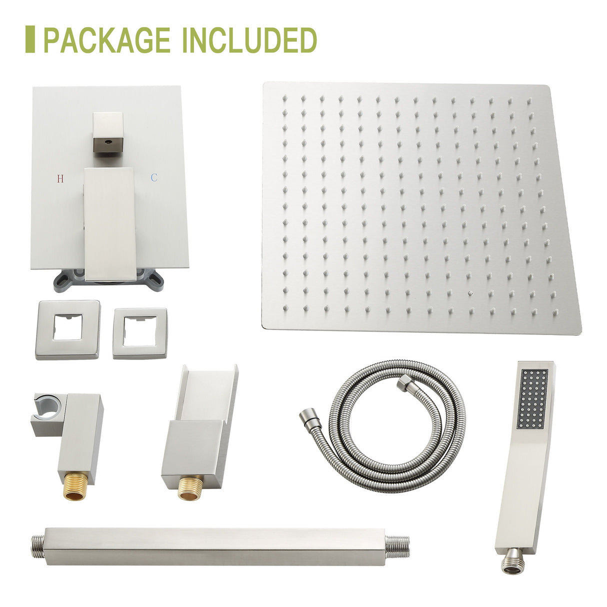Modern Shower System With Waterfall Tub Spout, 12" Ceiling Mount Square Shower