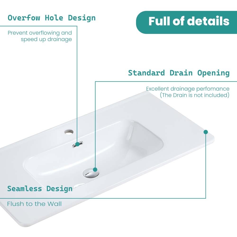 Integrated Ceramic Bathroom Sink, 35.8-Inch, Gloss White