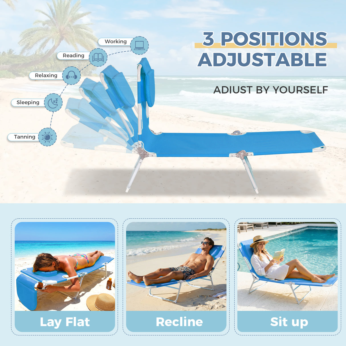 Set of 2 Lounge Portable Reclining Loungers