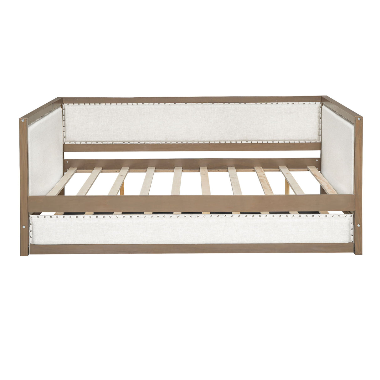 Full Size Daybed With Trundle And Nailhead Decoration - Wood