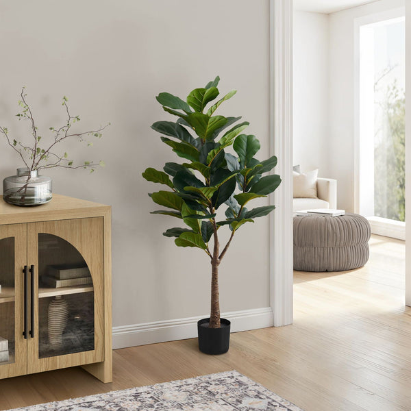 47" Tall, Artificial Plant, Fiddle Tree, Indoor, Fake, Floor, Greenery, Potted, Real Touch, Decorative - Green / Black - Best Buy Furniture