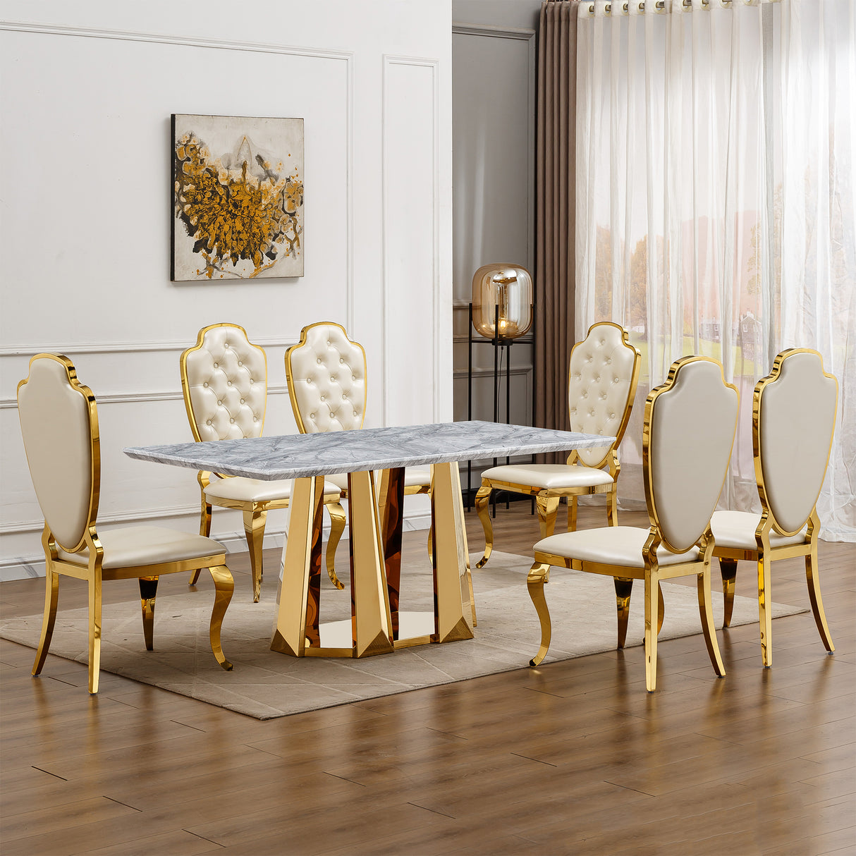 Marble Dining Table for 6 People