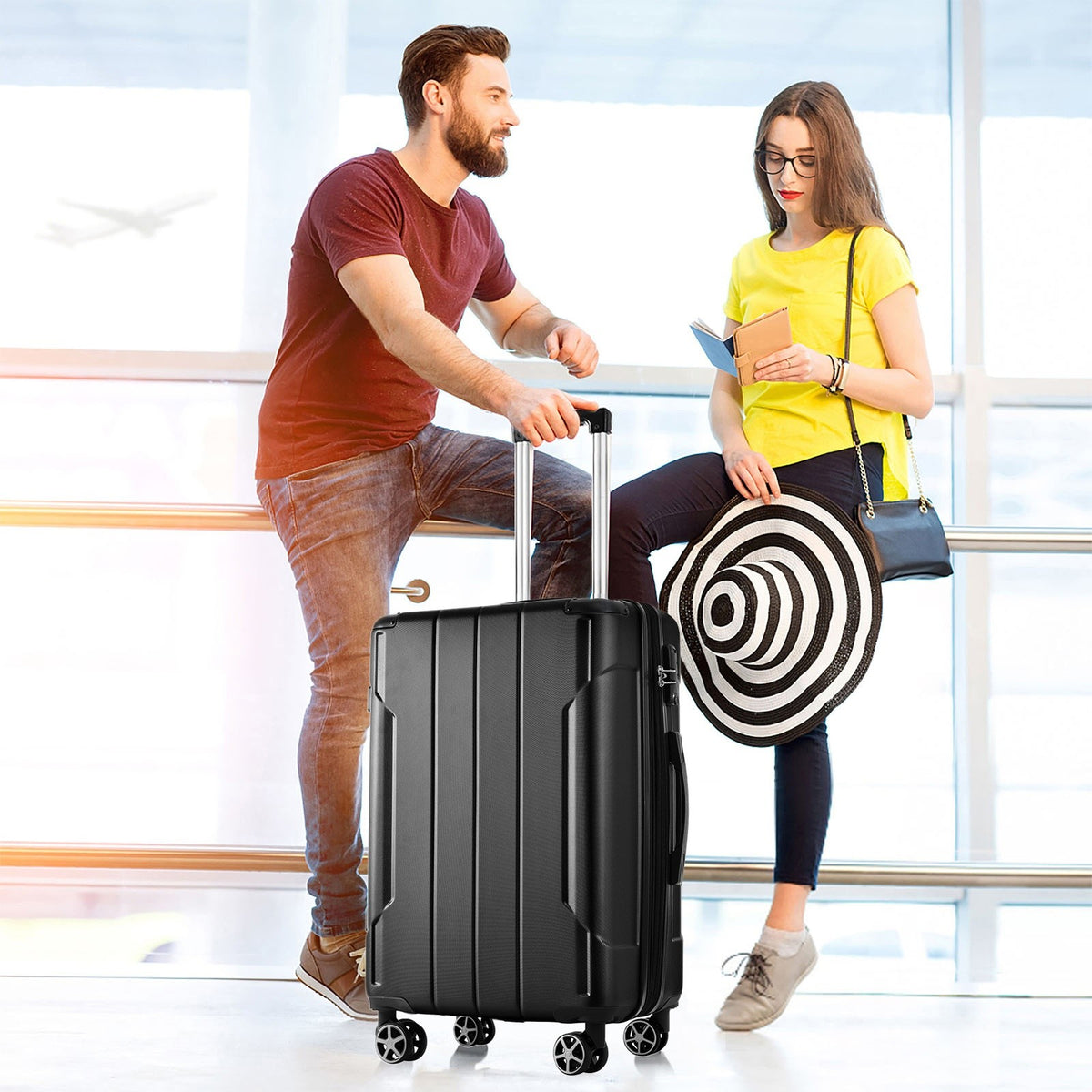 Hardshell Luggage, 24-Inch Expandable ABS Suitcase with Double Wheels, Black
