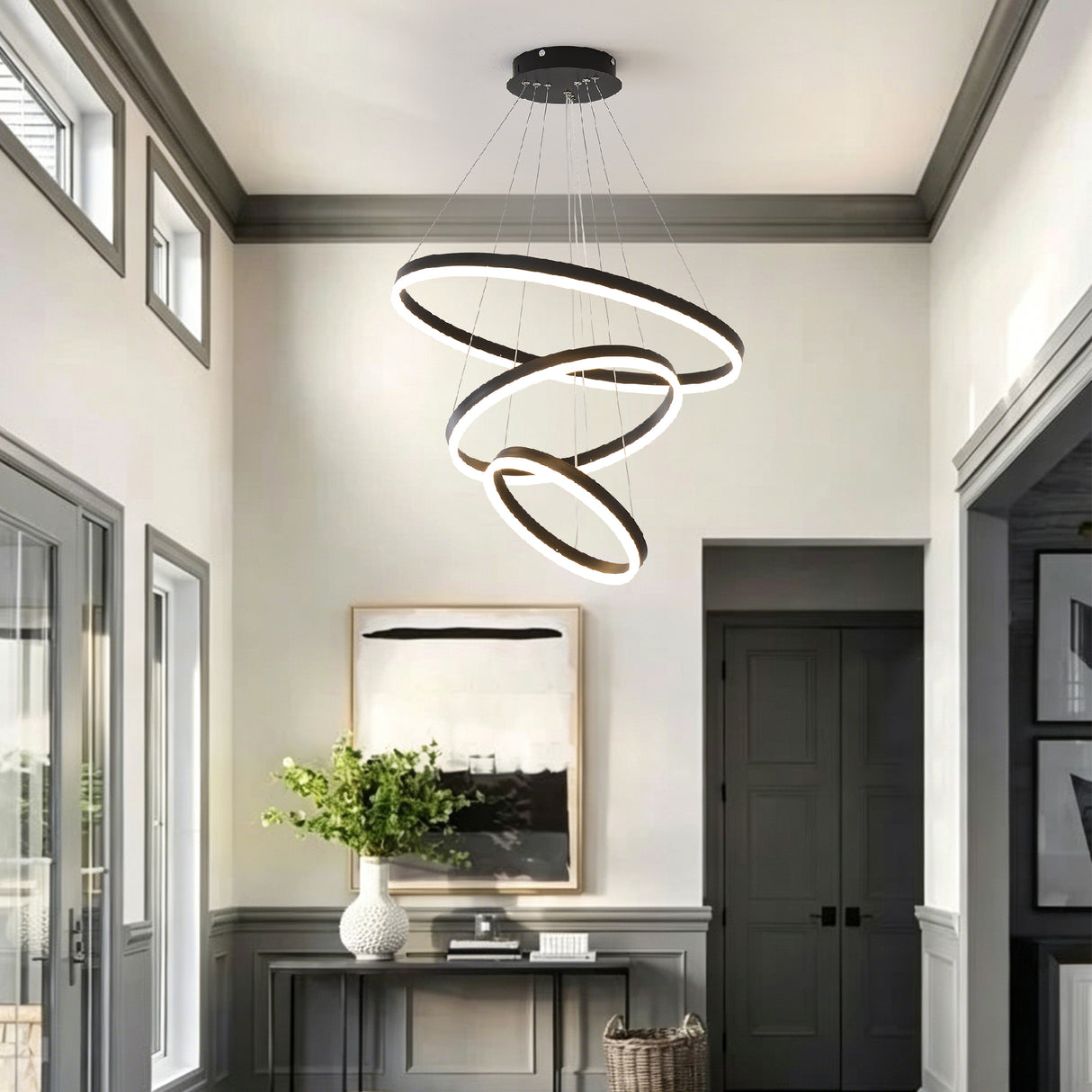 Modern 3 Rings Chandelier with Remote Control