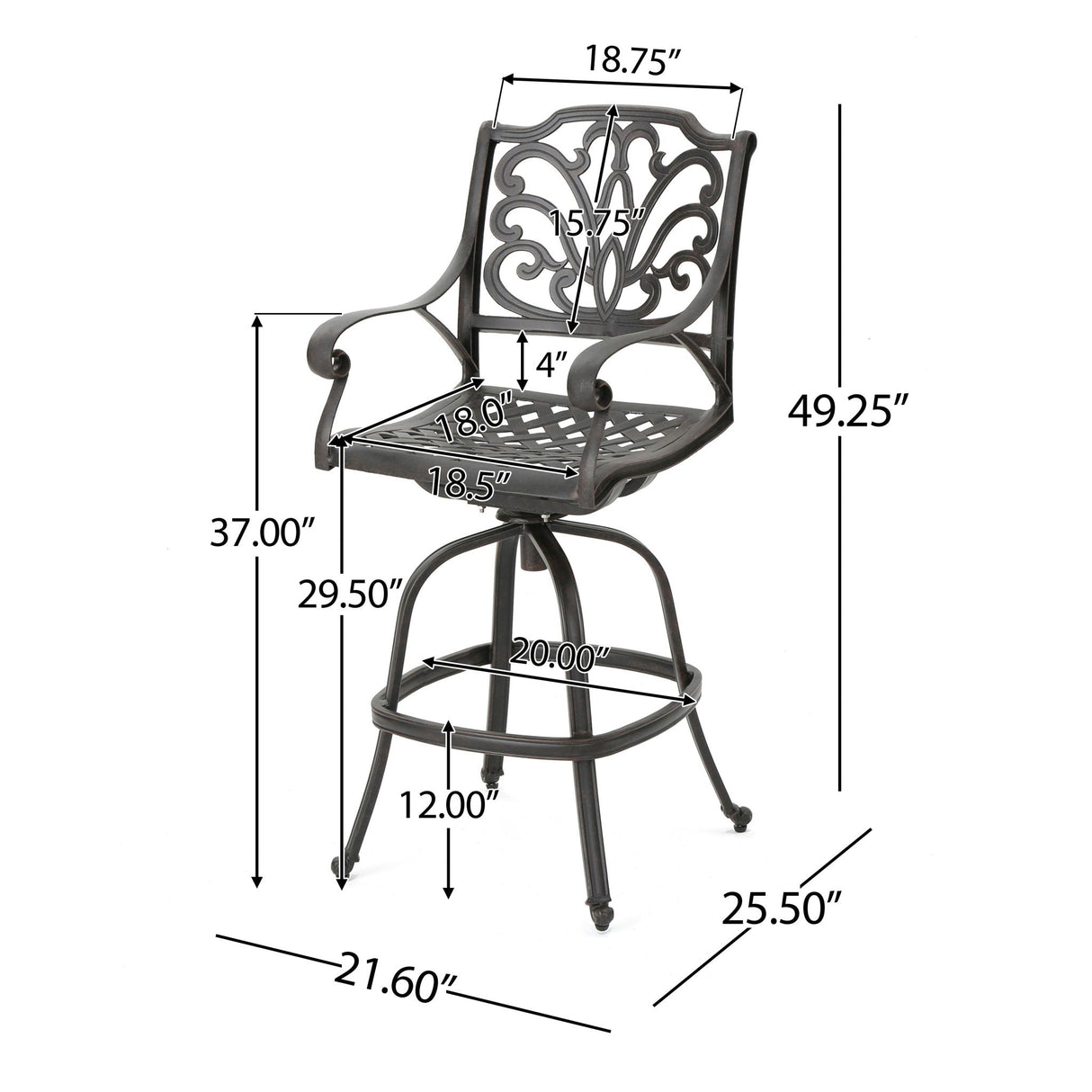 Outdoor Cast Aluminum Swivel Bar Stool With Scrolled Arms - Bronze - Best Buy Furniture